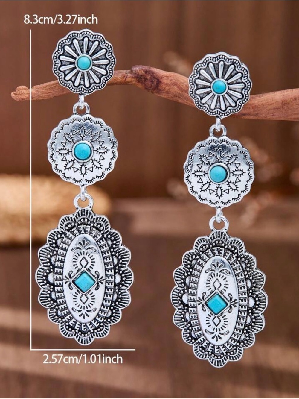 Turquoise Silver-tone Boho Dangle Earrings